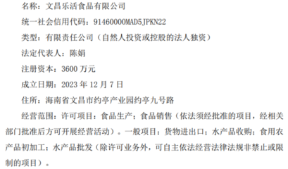 泰和食品子公司文昌樂活食品獲營(yíng)業(yè)執(zhí)照，正式進(jìn)軍食用農(nóng)產(chǎn)品批發(fā)市場(chǎng)